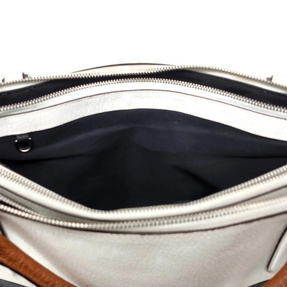 Coach Burough White & Navy Blue Color-Block Leather Rolled Handles Satchel Bag - Picture 11 of 14